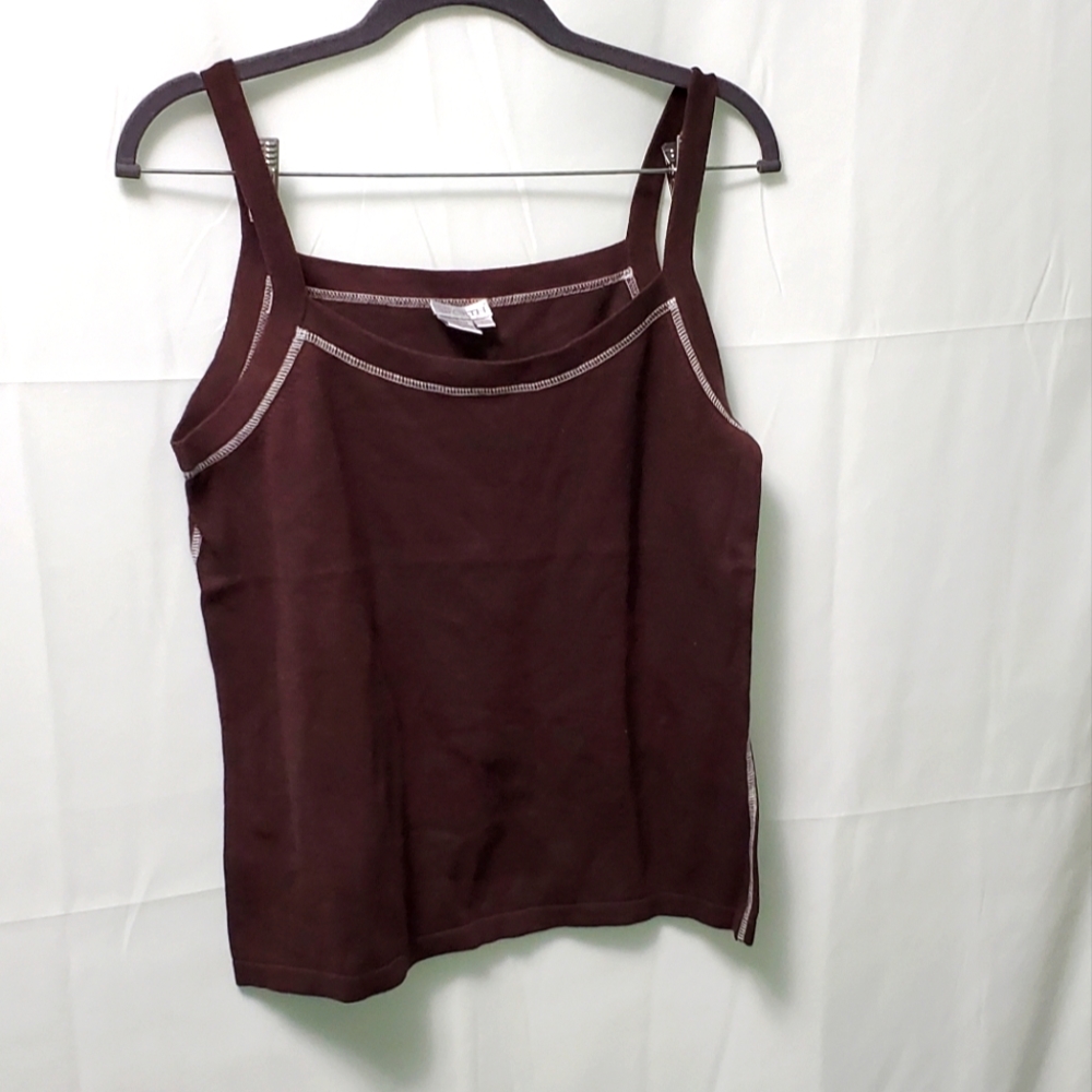 🪶 Worth Brown Ribbed Cotton Cami Tank Top Large NWT Y2K Boho